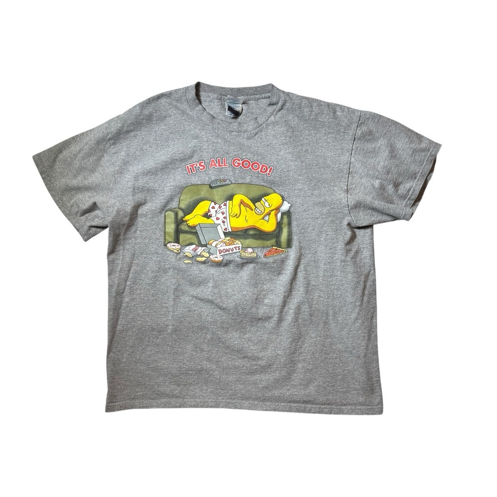 Vintage The Simpsons Shirt Mens L Gray‎ Homer Simpson Its All Good Funny Y2K Tee